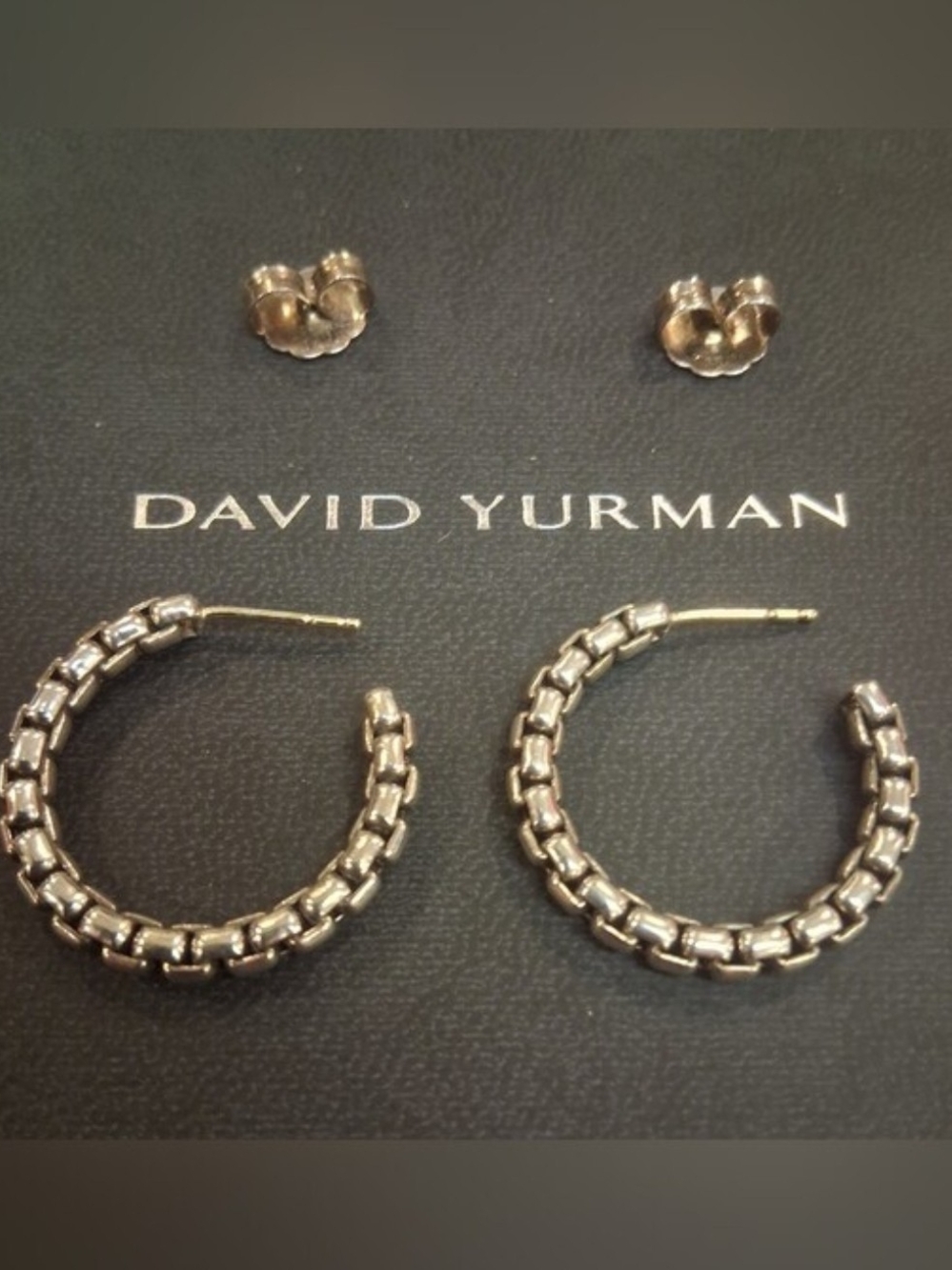 David Yurman Box Chain Silver Hoop Earrings